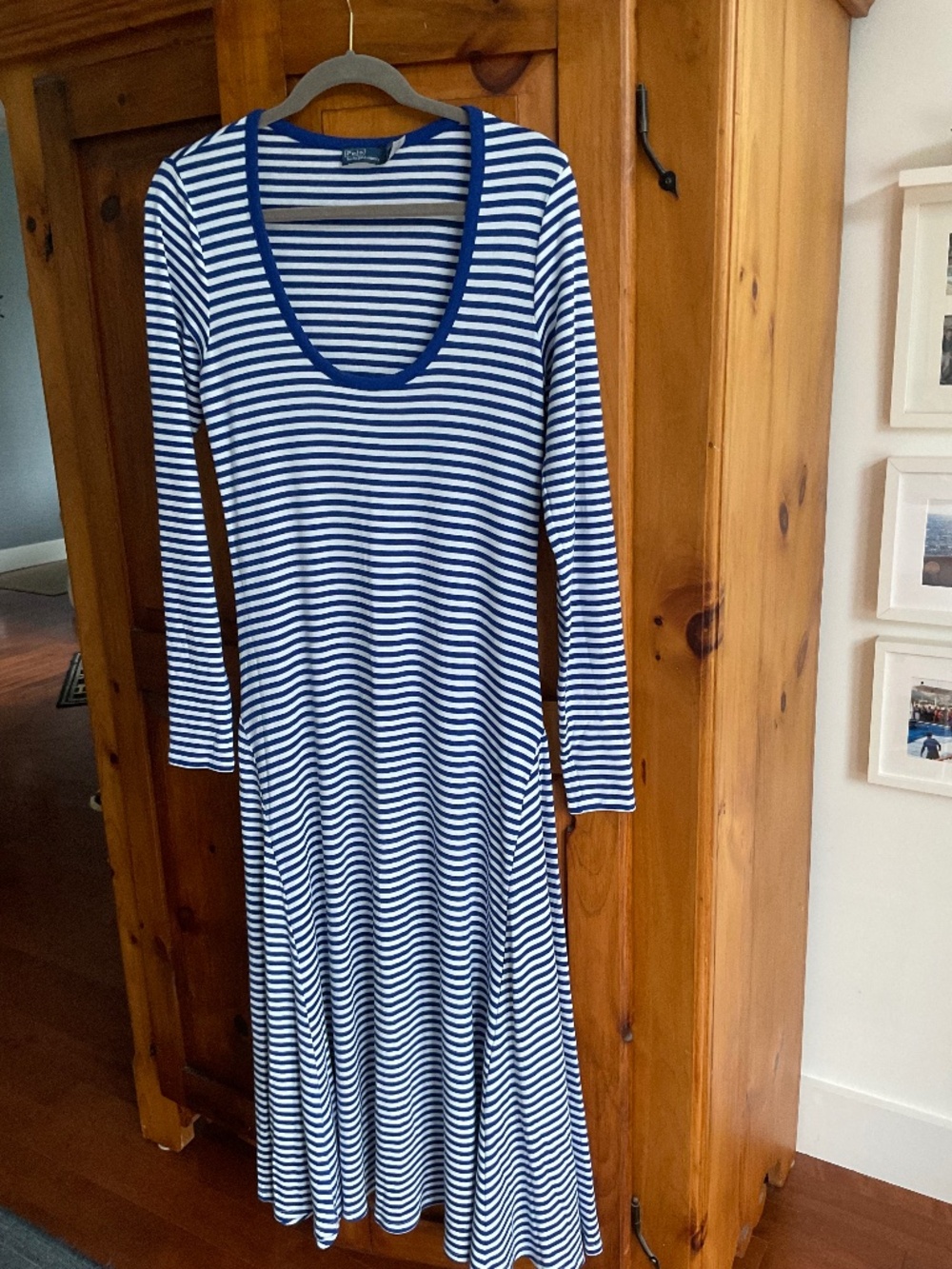 Ralph Lauren blue striped flowy maxi dress L fits XL